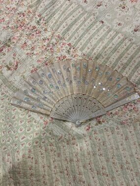Elegant Decorative Hand Fan in Pale Gold and White